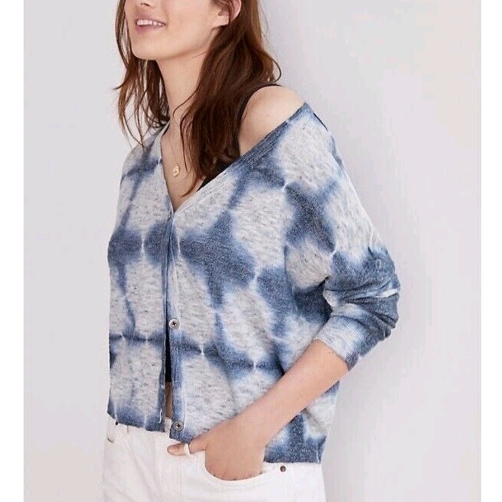 Pilcro Tie Dye Cardigan Sweater Size Medium Indigo Blue Motif Anthropologie